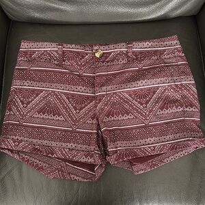 American Eagle Geometric Print Low-Mid Rise Stretch Burgundy Shorts Sz 10
